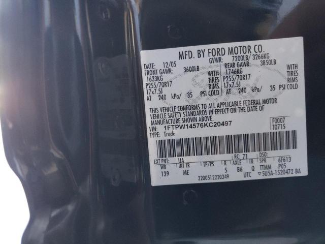 Photo 10 from auction – 2006 FORD F150 SUPER with VIN 1FTPW14576KC20497