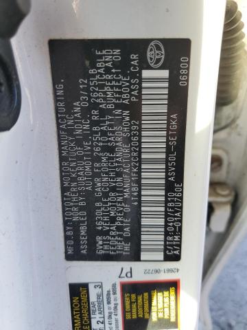 Photo 10 from auction – 2012 TOYOTA CAMRY BASE with VIN 4T4BF1FK2CR206392
