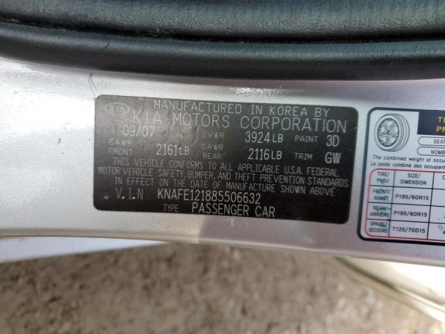 Photo 10 from auction – 2008 KIA SPECTRA EX with VIN KNAFE121885506632