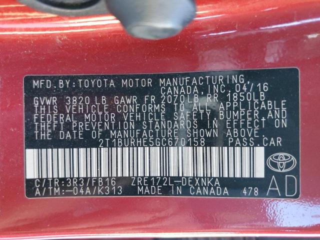 Photo 10 from auction – 2016 TOYOTA COROLLA L with VIN 2T1BURHE5GC670158