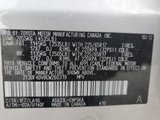 Photo 10 from auction – 2012 TOYOTA RAV4 LIMIT with VIN 2T3DF4DV8CW260319