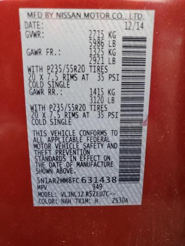 Photo 10 from auction – 2015 NISSAN PATHFINDER with VIN 5N1AR2MM8FC631438