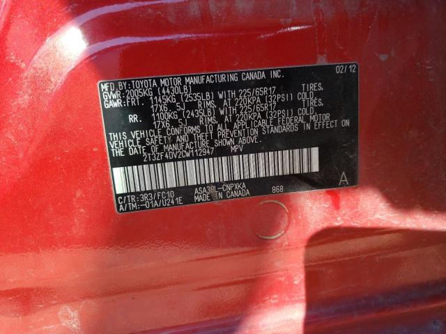 Photo 10 from auction – 2012 TOYOTA RAV4 with VIN 2T3ZF4DV2CW112947
