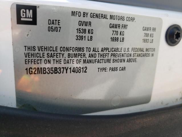 Photo 10 from auction – 2007 PONTIAC SOLSTICE with VIN 1G2MB35B37Y140812
