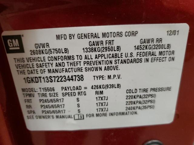 Photo 10 from auction – 2002 GMC ENVOY with VIN 1GKDT13S722344738