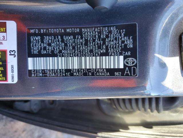 Photo 10 from auction – 2012 TOYOTA COROLLA with VIN 2T1BU4EEXCC900147