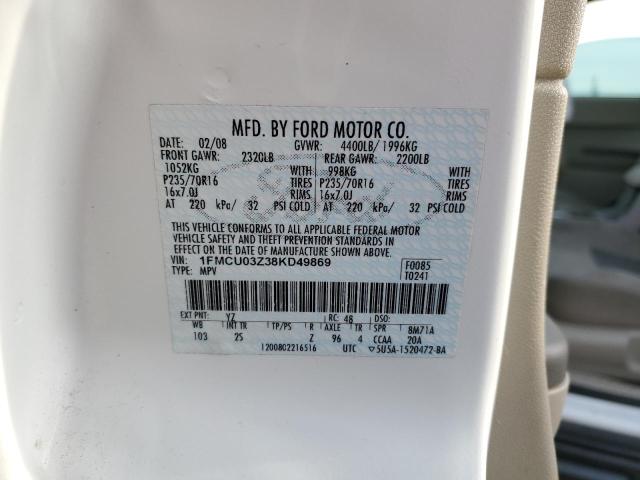 Photo 10 from auction – 2008 FORD ESCAPE XLT with VIN 1FMCU03Z38KD49869