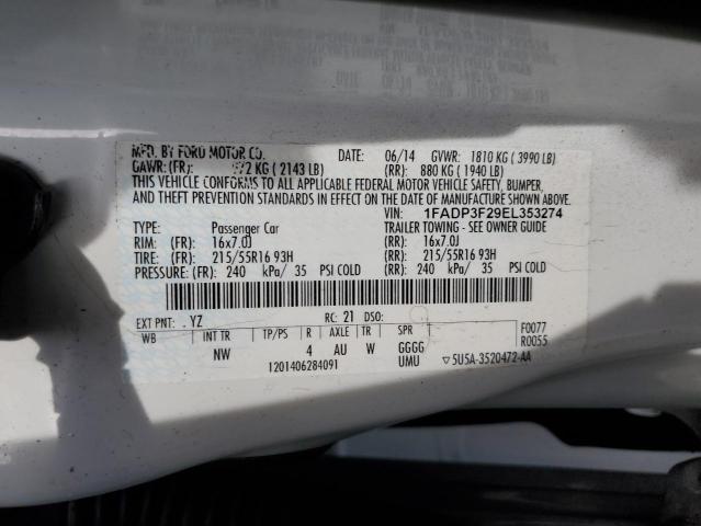 Photo 10 from auction – 2014 FORD FOCUS SE with VIN 1FADP3F29EL353274
