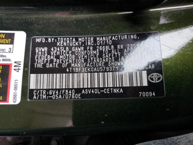 Photo 10 from auction – 2010 TOYOTA CAMRY BASE with VIN 4T1BF3EK0AU579371