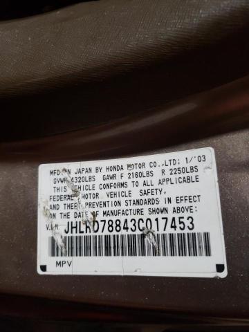 Photo 10 from auction – 2003 HONDA CR-V EX with VIN JHLRD78843C017453