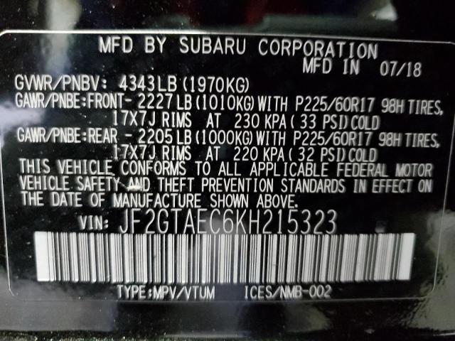 Foto 10 de la subasta – 2019 SUBARU CROSSTREK con VIN JF2GTAEC6KH215323