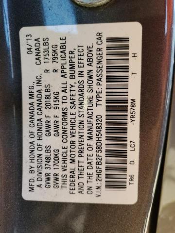 Photo 10 from auction – 2013 HONDA CIVIC LX with VIN 2HGFB2F58DH548320