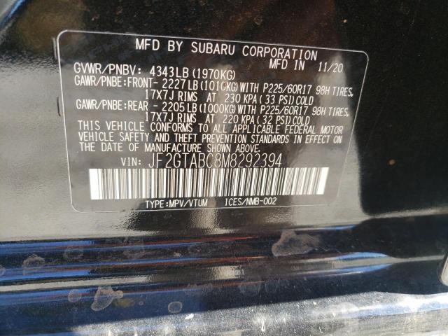 Photo 10 from auction – 2021 SUBARU CROSSTREK with VIN JF2GTABC8M8292394