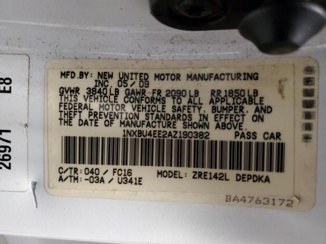Photo 10 from auction – 2010 TOYOTA COROLLA BA with VIN 1NXBU4EE2AZ190382
