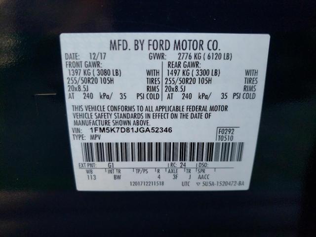 Photo 10 from auction – 2018 FORD EXPLORER X with VIN 1FM5K7D81JGA52346
