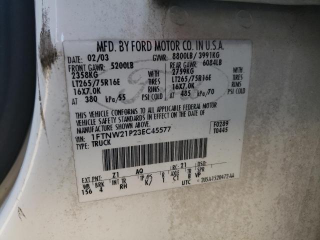 Photo 10 from auction – 2003 FORD F250 SUPER with VIN 1FTNW21P23EC45577