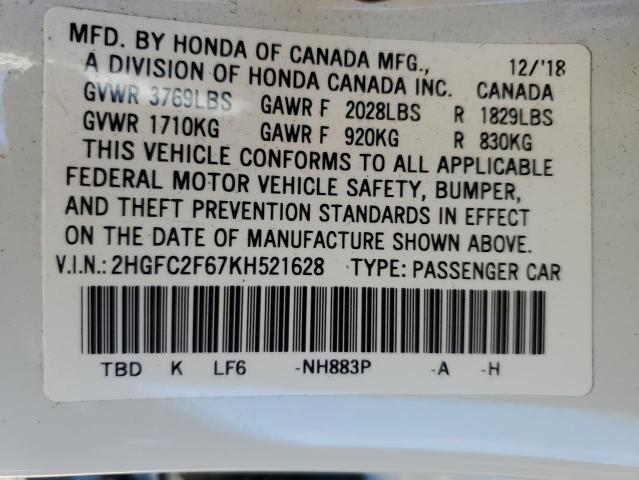 Photo 10 from auction – 2019 HONDA CIVIC LX with VIN 2HGFC2F67KH521628