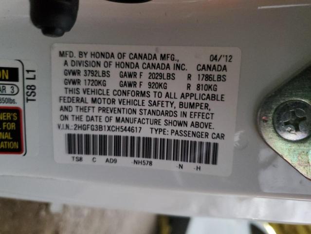 Photo 10 from auction – 2012 HONDA CIVIC EXL with VIN 2HGFG3B1XCH544617
