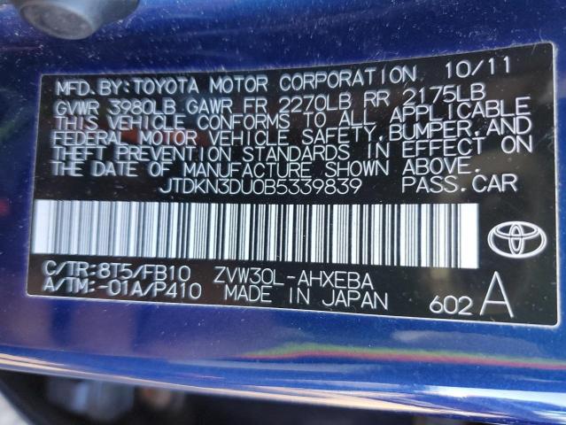 Photo 10 from auction – 2011 TOYOTA PRIUS with VIN JTDKN3DU0B5339839