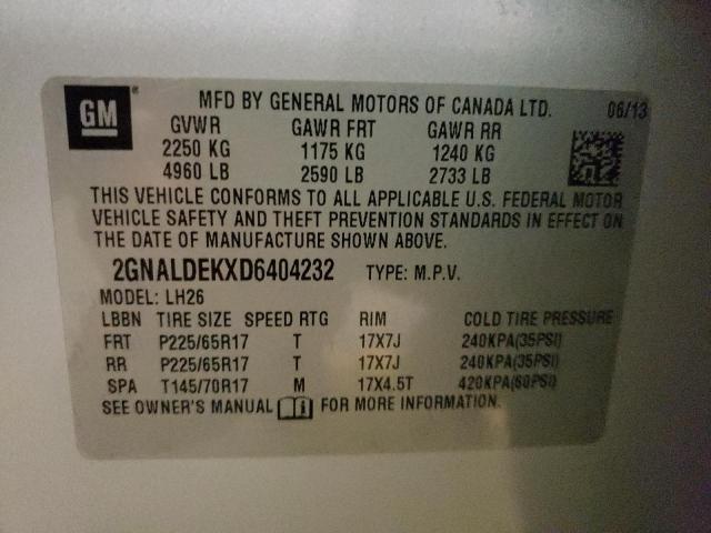 Photo 10 from auction – 2013 CHEVROLET EQUINOX LT with VIN 2GNALDEKXD6404232