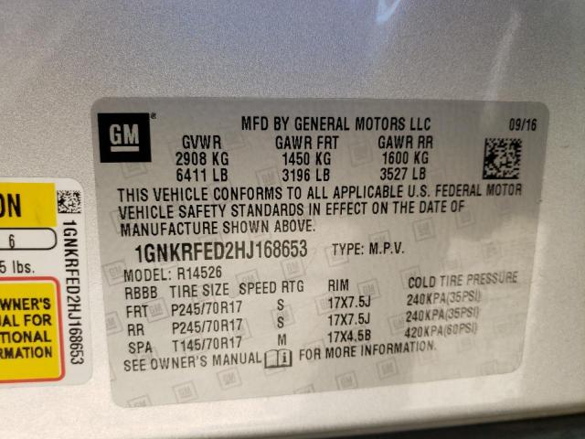 Photo 10 from auction – 2017 CHEVROLET TRAVERSE L with VIN 1GNKRFED2HJ168653