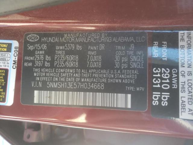 Photo 10 from auction – 2007 HYUNDAI SANTA FE S with VIN 5NMSH13E57H034668