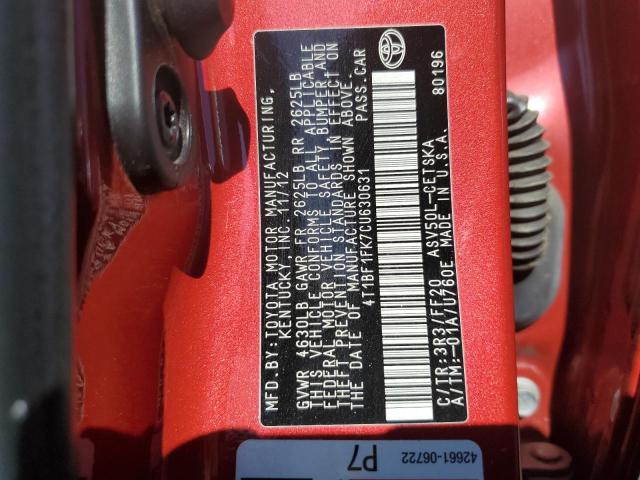 Photo 10 from auction – 2012 TOYOTA CAMRY BASE with VIN 4T1BF1FK7CU630631