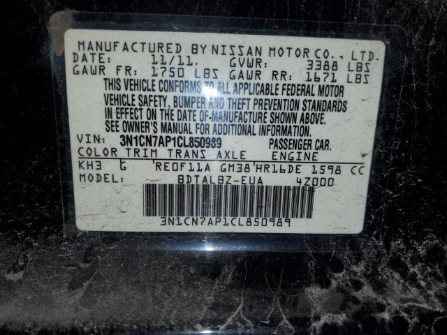 Photo 10 from auction – 2012 NISSAN VERSA S with VIN 3N1CN7AP1CL850989