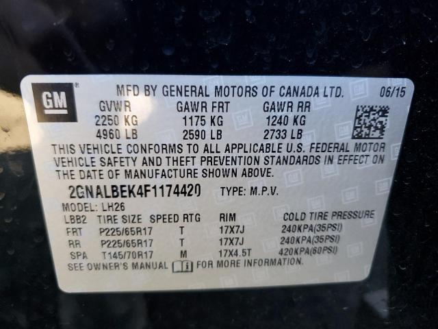 Photo 10 from auction – 2015 CHEVROLET EQUINOX LT with VIN 2GNALBEK4F1174420