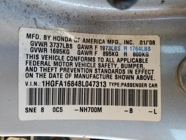 Photo 10 from auction – 2008 HONDA CIVIC EX with VIN 1HGFA16848L047313