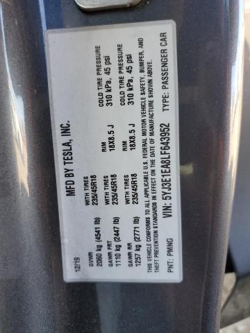Photo 10 from auction – 2020 TESLA MODEL 3 with VIN 5YJ3E1EA8LF643952