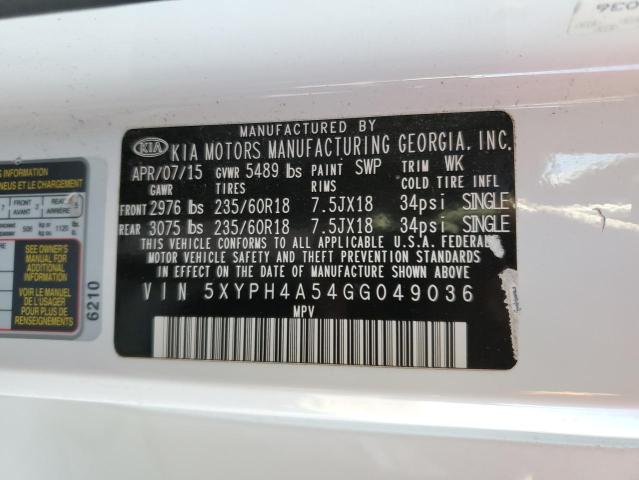 Photo 10 from auction – 2016 KIA SORENTO EX with VIN 5XYPH4A54GG049036