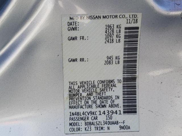 Photo 10 from auction – 2019 NISSAN ALTIMA SR with VIN 1N4BL4CV9KC143941