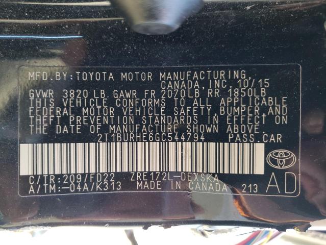 Photo 10 from auction – 2016 TOYOTA COROLLA L with VIN 2T1BURHE6GC544794