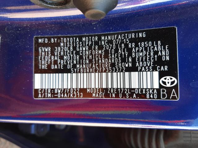 Photo 10 from auction – 2015 TOYOTA COROLLA L with VIN 5YFBURHE2FP353372