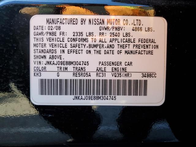 Photo 10 from auction – 2008 INFINITI EX35 BASE with VIN JNKAJ09E88M304745