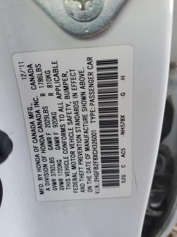 Photo 10 from auction – 2012 HONDA CIVIC EX with VIN 2HGFB2F8XCH326001