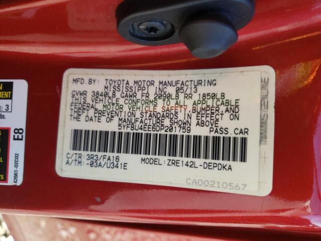 Photo 10 from auction – 2013 TOYOTA COROLLA BA with VIN 5YFBU4EE6DP201759
