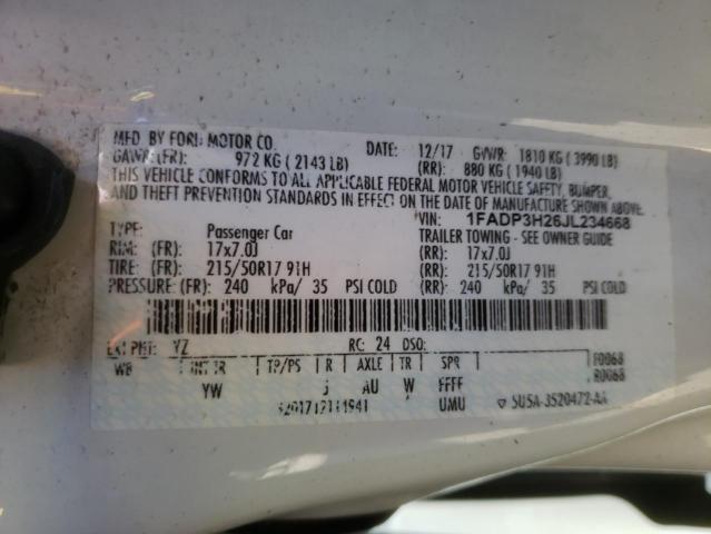 Photo 10 from auction – 2018 FORD FOCUS with VIN 1FADP3H26JL234668