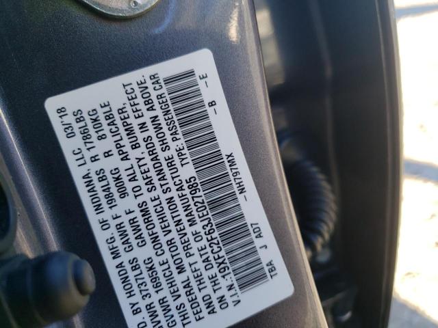 Photo 10 from auction – 2018 HONDA CIVIC LX with VIN 19XFC2F63JE027985