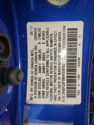 Photo 10 from auction – 2017 HONDA CIVIC LX with VIN 2HGFC2F58HH538762