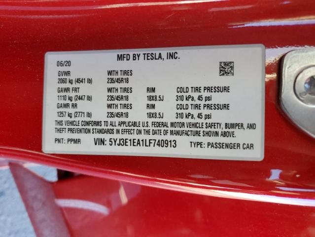 Photo 10 from auction – 2020 TESLA MODEL 3 with VIN 5YJ3E1EA1LF740913