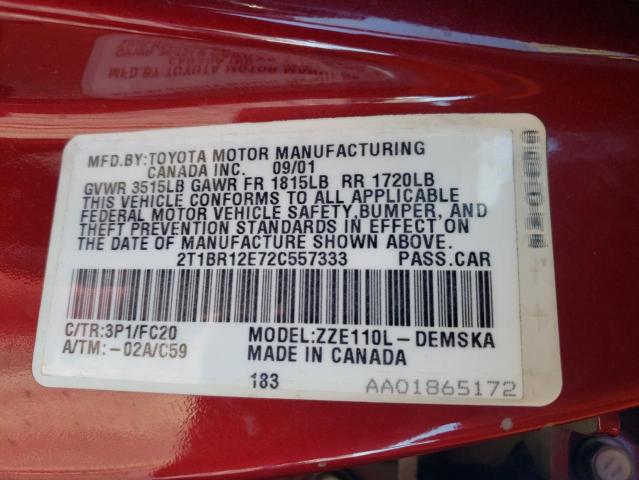 Photo 10 from auction – 2002 TOYOTA COROLLA CE with VIN 2T1BR12E72C557333