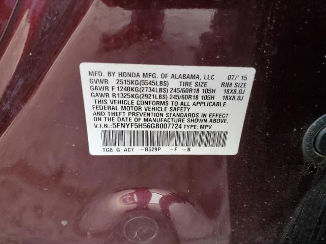 Photo 10 from auction – 2016 HONDA PILOT EXL with VIN 5FNYF5H56GB007724
