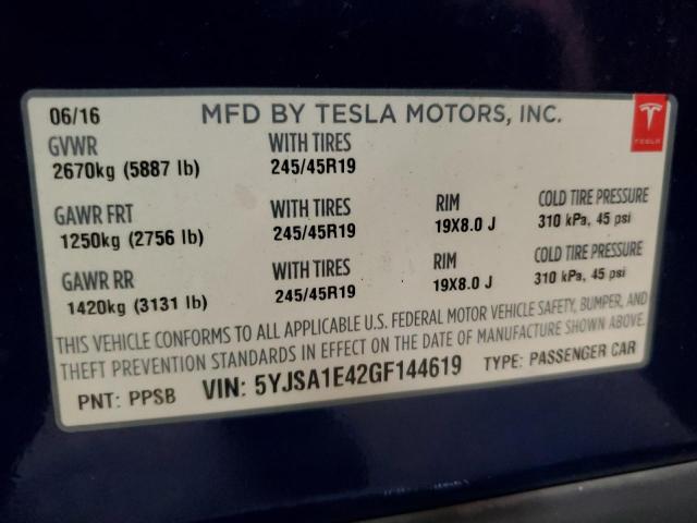 Photo 10 from auction – 2016 TESLA MODEL S with VIN 5YJSA1E42GF144619