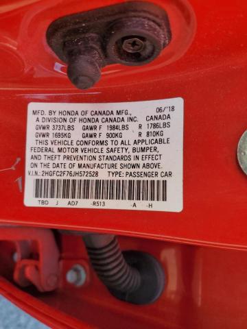 Photo 10 from auction – 2018 HONDA CIVIC EX with VIN 2HGFC2F76JH572528