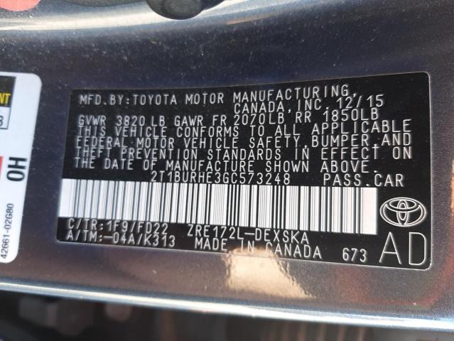 Photo 10 from auction – 2016 TOYOTA COROLLA L with VIN 2T1BURHE3GC573248
