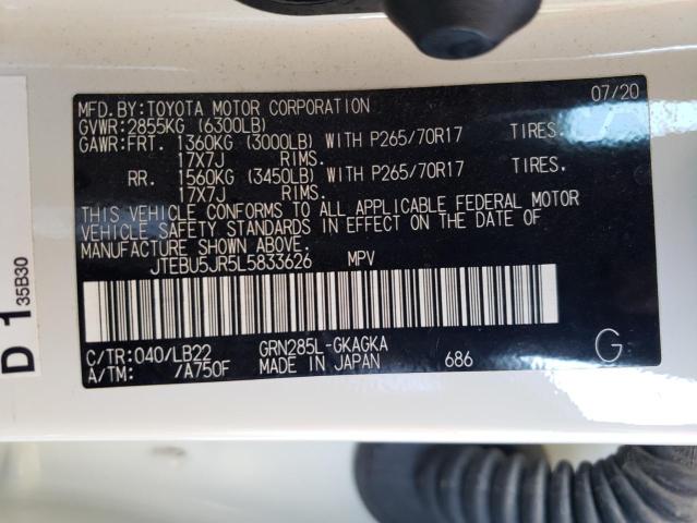 Photo 10 from auction – 2020 TOYOTA 4RUNNER SR with VIN JTEBU5JR5L5833626