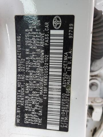 Photo 10 from auction – 2012 TOYOTA CAMRY BASE with VIN 4T1BF1FK6CU552102