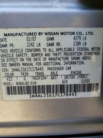 Photo 10 from auction – 2007 NISSAN ALTIMA 2.5 with VIN 1N4AL21E17C176443
